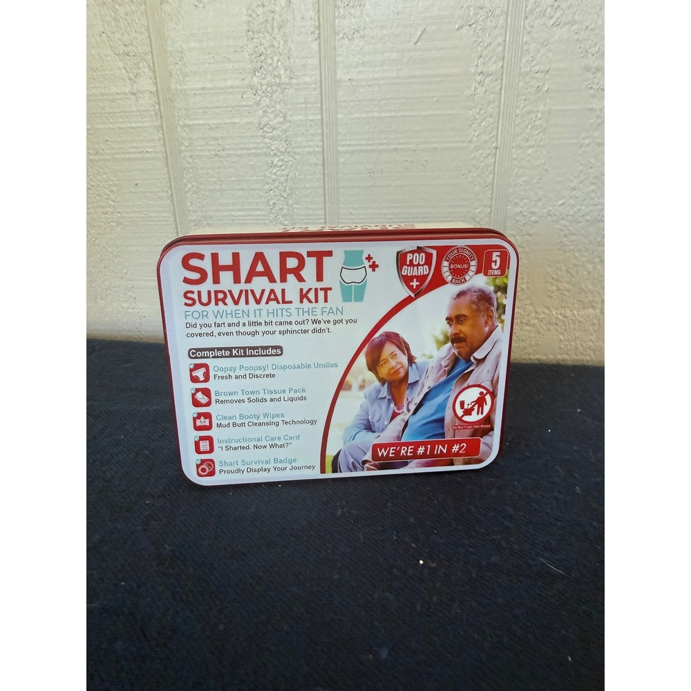Shart Survival Kit Gag Gift Emergency Poo Guard Tin 5 Items White Elephant Prank